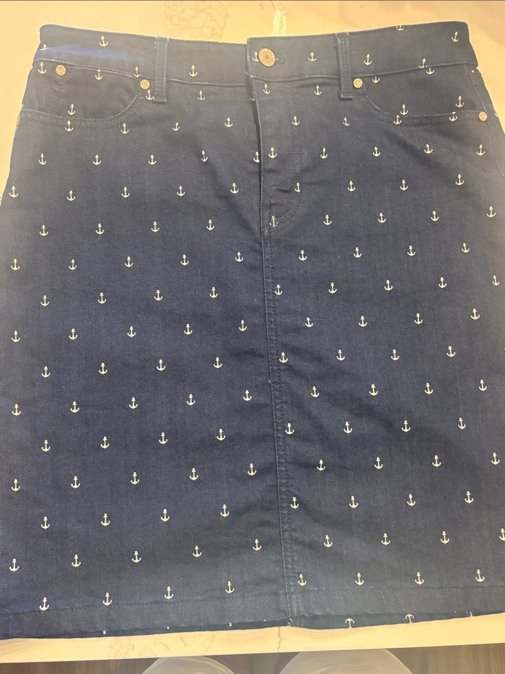 Talbots Navy Anchor-Print A-Line Skirt